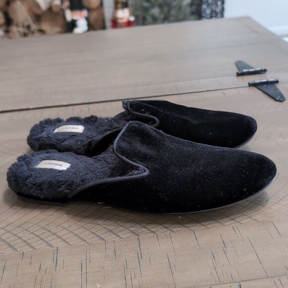 Birdies Phoebe Black Velvet Faux Fur Lined Mule Slippers Sz 6.5 - Picture 3 of 10